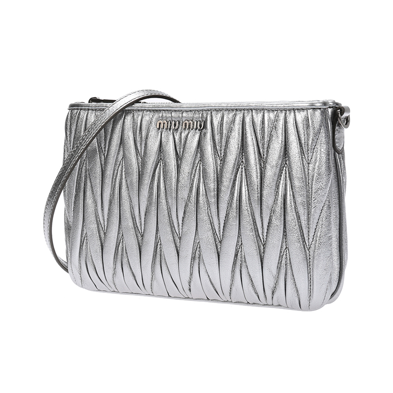 miumiu 缪缪 女士银色褶皱羊皮单肩斜挎包 5bh057 n88 f0135 v ooo