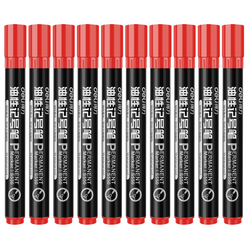 Deli Red Oil-Based Waterproof Thick-Tip Marker Pen, Logistics Large-Tip Pen, Signature Pen, Marker Pen, Conference Office Supplies, 10 Pcs/box, S550