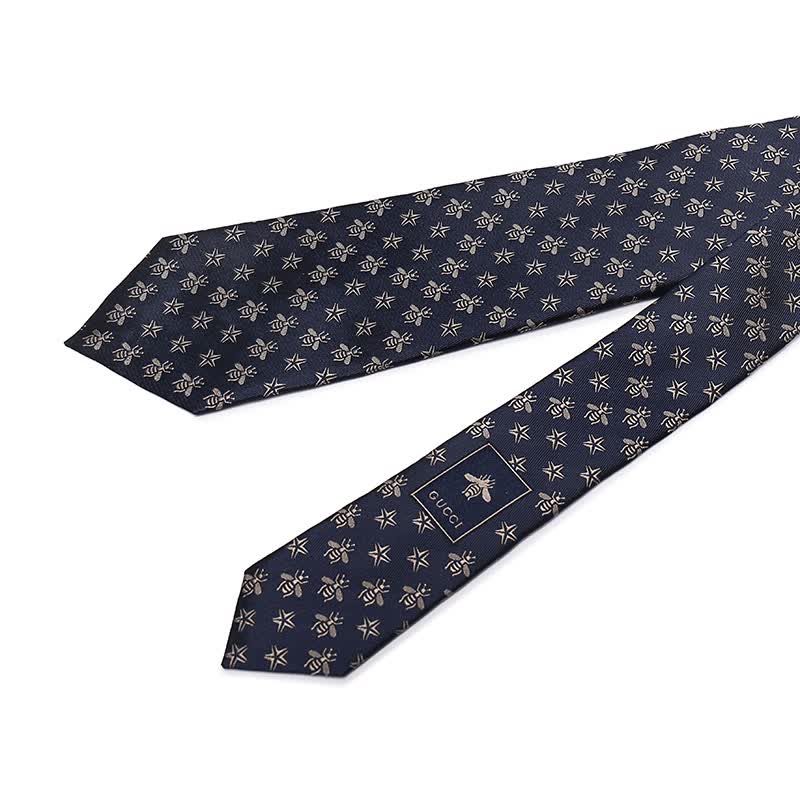 gucci 古驰 男士深蓝色蜜蜂五角星图案桑蚕丝领带 495316 4e002 4079