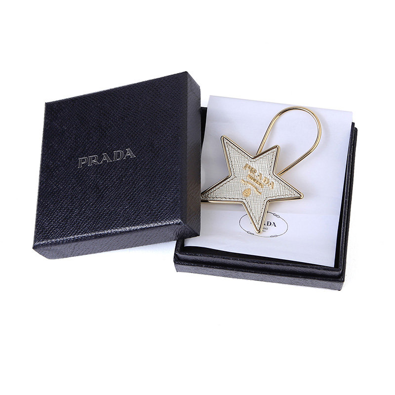 prada 普拉达 女士黄铁矿色金属牛皮五角星钥匙扣挂饰 1pp049 053 f0