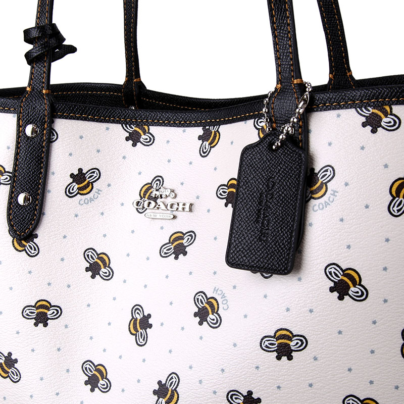 coach 蔻驰 奢侈品 女士白色小蜜蜂皮质手提单肩双面托特包 f25820