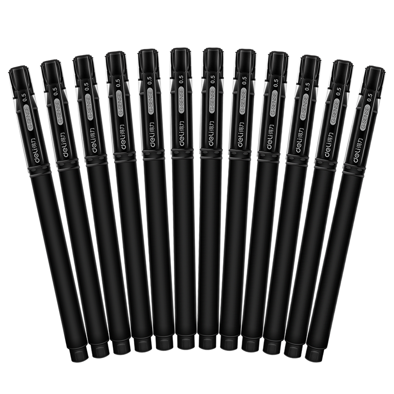 Deli 0.5mm Black Gel Pen, Office Supplies, Bullet Tip Frosted Barrel, 12 Pens/box, DL-S65 for College Entrance Exam