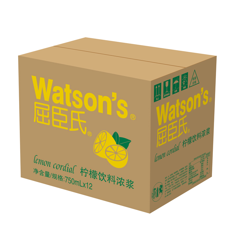 屈臣氏（Watsons）柠檬浓缩汁原液饮料1:4浓浆果汁750mL*12瓶整箱装
