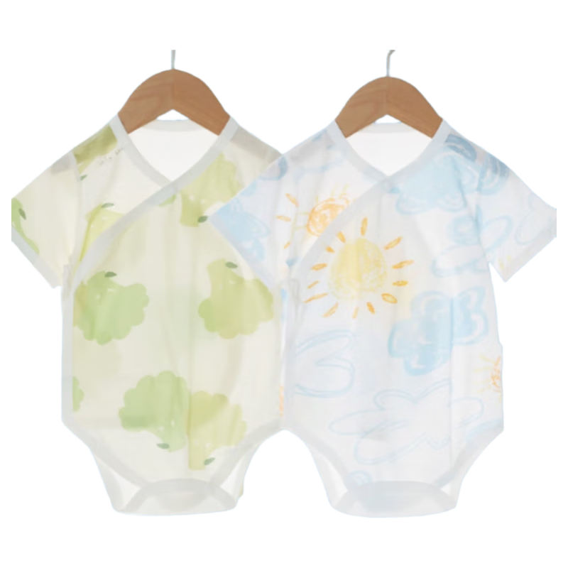 Aibaoshi Baby Romper, Summer Short-Sleeve Bodysuit, Newborn Onesie, Thin Mesh Back T169, 2-Piece Set, 66cm