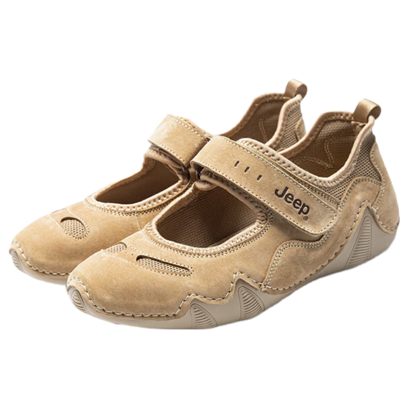 Jeep Women's Sport Mary Jane Soft Sole Casual Sandals Summer New Retro Versatile Flat Shoes Sand Color Size 37