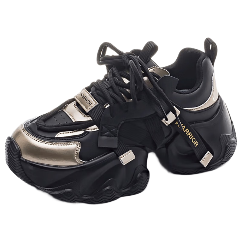 Huili Official Women's Shoes, Summer Dad Shoes for Women, 2026 New Style Sneakers, Versatile Shoes for Women, Black And Gold, Size 36