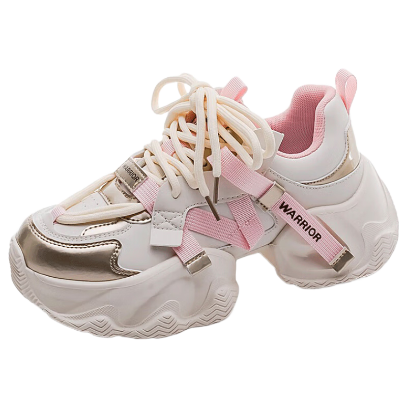 Warrior Official Women's Summer Dad Sneakers 2026 New Sports Shoes Versatile Women's Shoes Beige Gold Size 37