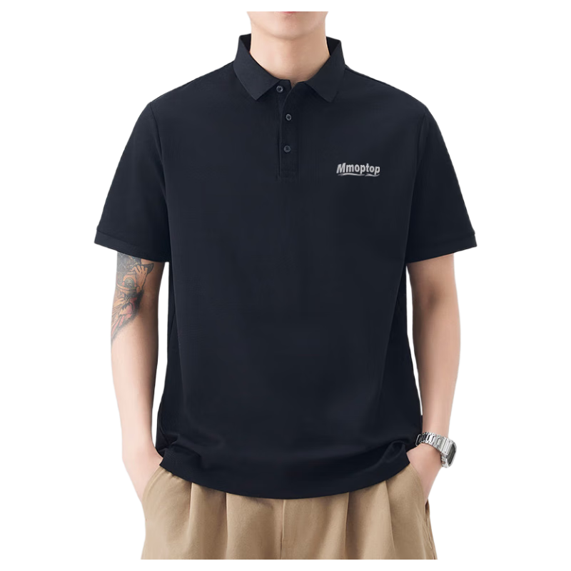 MMOPTOP Father's Day Suoluna Antibacterial Ice Silk Quick-Dry Polo Shirt, Summer Men's Business Casual Short Sleeve MP14 Black XL