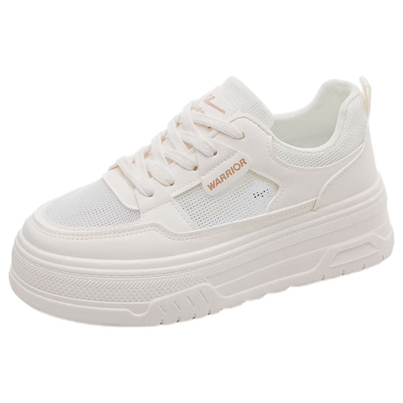 Huili Official Women's Sneakers, Summer 2026 Thick-Soled Heightening White Shoes, Breathable Mesh Shoes for Women, Beige, Size 37