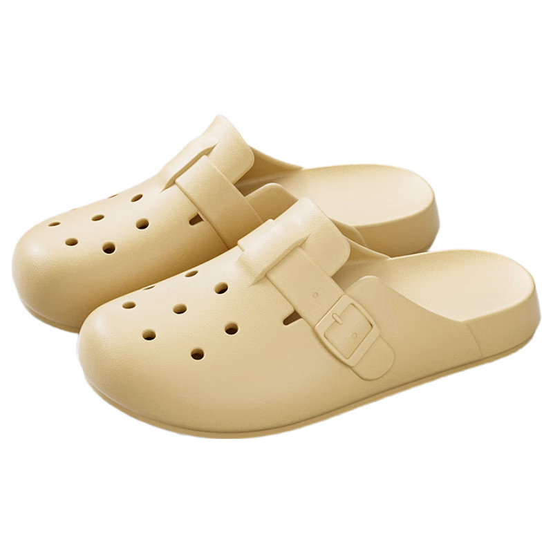 Poxi Thick-Soled Closed-Toe Slip-On Women's Summer Outdoor Perforated Shoes, Banana Yellow, Size 35-36