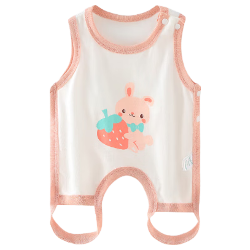 Aibaoshi Baby Belly Cover, Summer Pure Cotton Class A Newborn Onesie, Stomach Protection, Cold Prevention Vest, Strawberry Rabbit Design, 90cm, T165