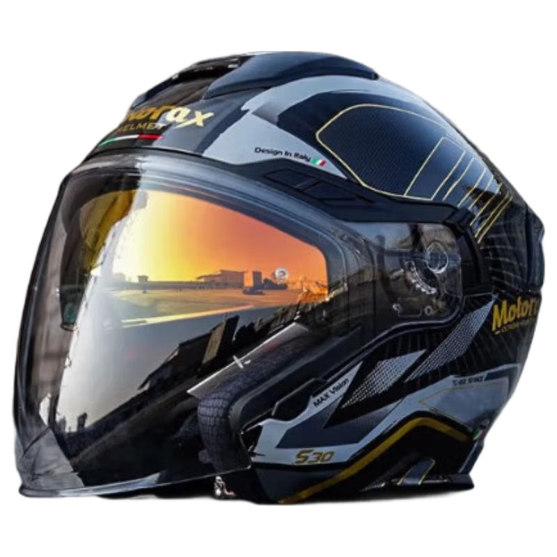 MOTORAX S30 Motorcycle Helmet Four-Season Breathable Sun Protection 3C Electric Vehicle Sports Riding Dual Lens Helmet GADA Black Gold M