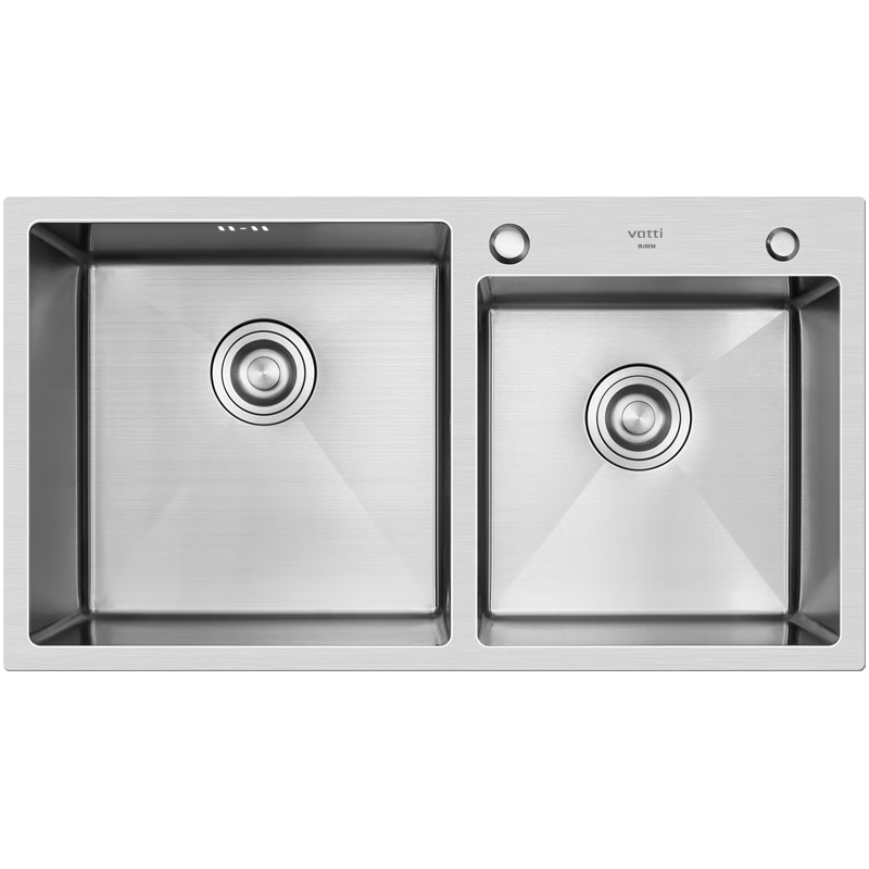 VATTI Kitchen Sink S2, Integrated Sink for Washing Vegetables And Dishes, Large Double Basin Sink, 304 Stainless Steel Undermount Sink with Left And Right Zones