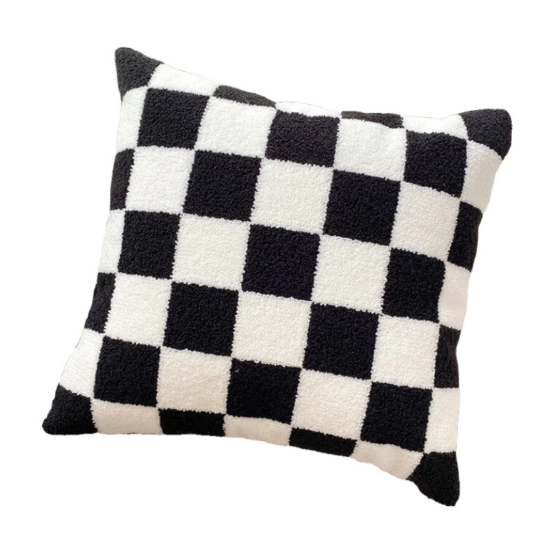 AVIVI Throw Pillow Sofa Cushion Car Backrest Bed Backrest Pillow Cover with Pillow Insert, 45*45 Checkered Pattern, Black