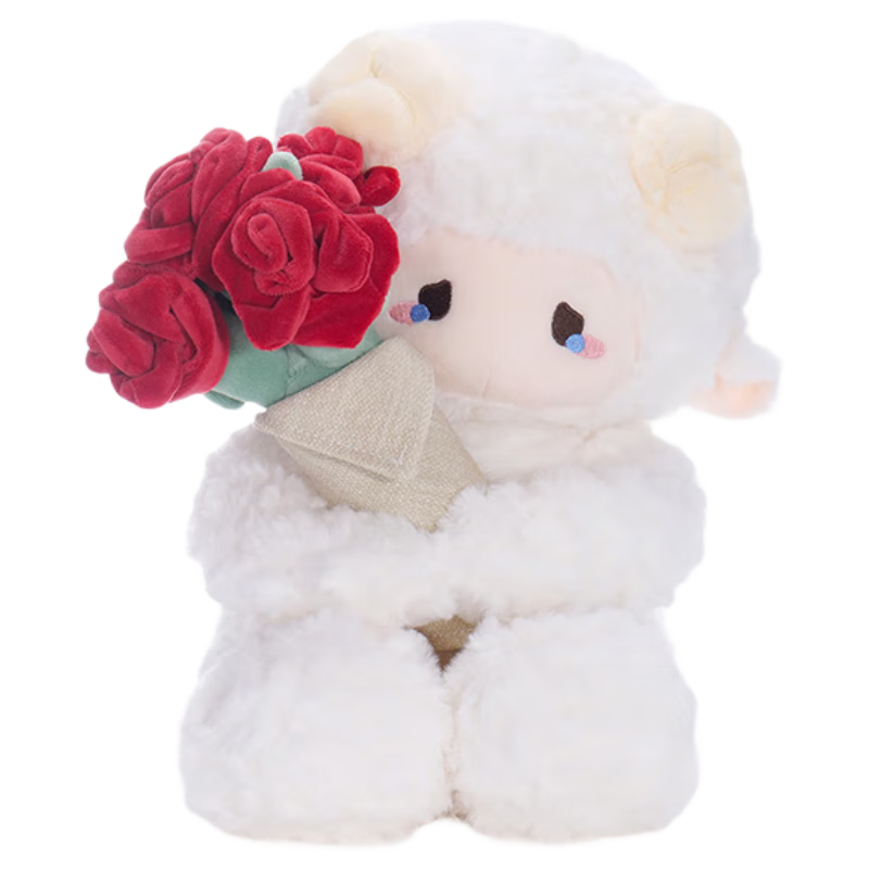 Zeouji Rose Flower Puff, Little Lamb Doll, Birthday Gift Box, Present for Girls, Plush Toy Doll