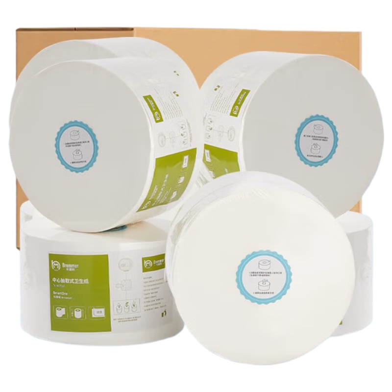 BREMMER Core Roll Toilet Paper Center Pull 2-Ply 500g*12 Rolls Thickened Jumbo Roll Commercial Hotel Bathroom Tissue Full Box