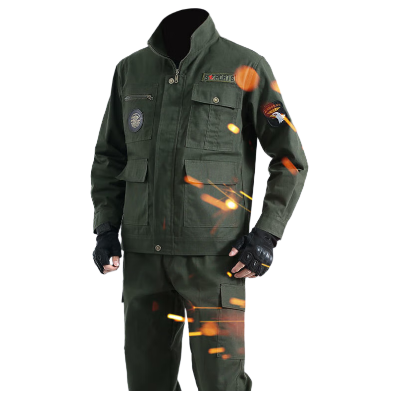 Minggu Men's Workwear Set Spring and Autumn Thickened Labor Protection Clothing Auto Repair Welding Anti-Scald Wear-Resistant Construction Uniform Military Green Set 175