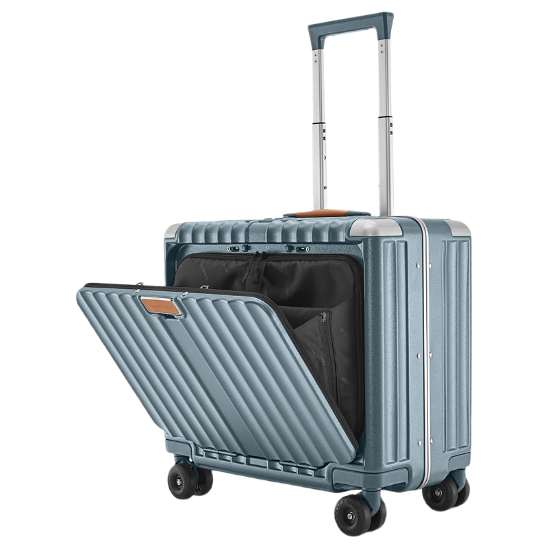Dream Traveler New Front-Opening Small Luggage Aluminum Frame Carry-On Suitcase for Men And Women, 18-Inch Stone Blue