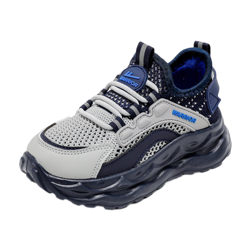 Warrior Kids Mesh Casual Shoes Boys Sports Shoes Breathable Children's Shoes WZCL1434 Gray Dark Blue (Double Mesh) Size 32