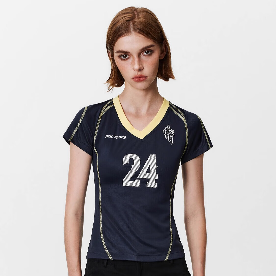 PCLP V-Neck Digital Football Short Sleeve Summer Slim Fit American Sports T-Shirt for Women Blue S