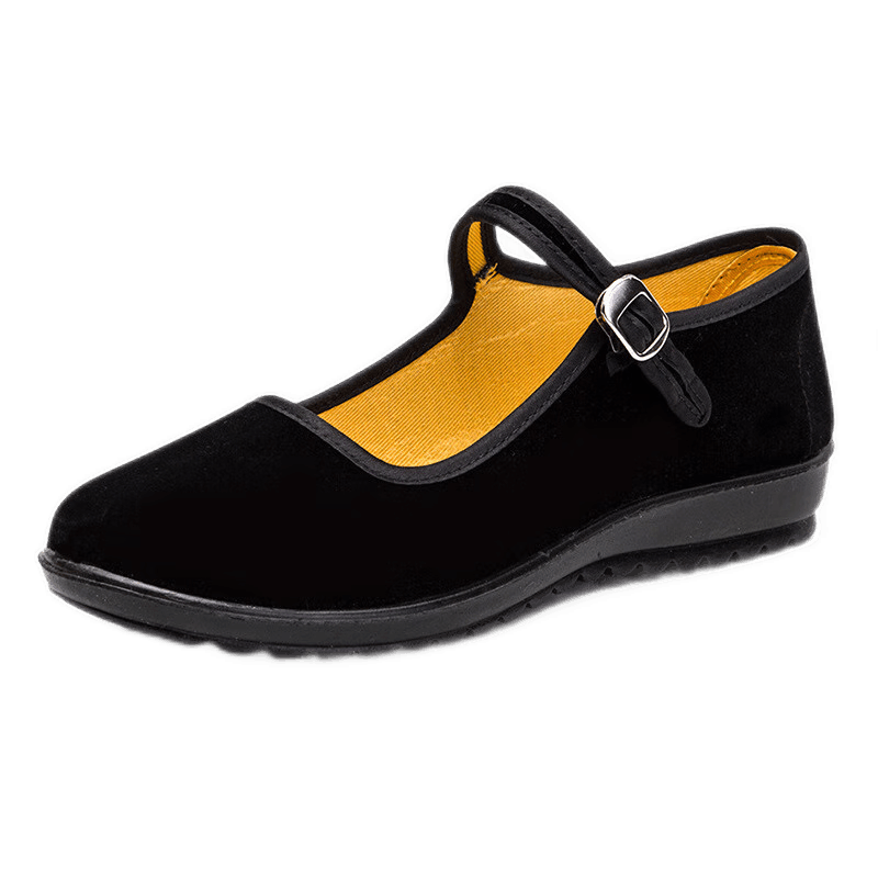 IQGD Old Beijing Cloth Shoes for Women, Casual Dance Flat Shoes, Hotel Mom Shoes, Wear-Resistant Breathable 024 Black Size 36