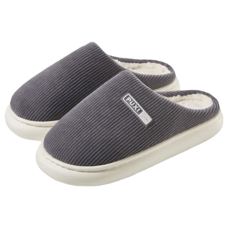 Poxi Winter Fleece-Lined Men's Indoor Cotton Slippers, Warm, Thick-Soled, Couple's Home Wear, Dark Gray, Size 40-41
