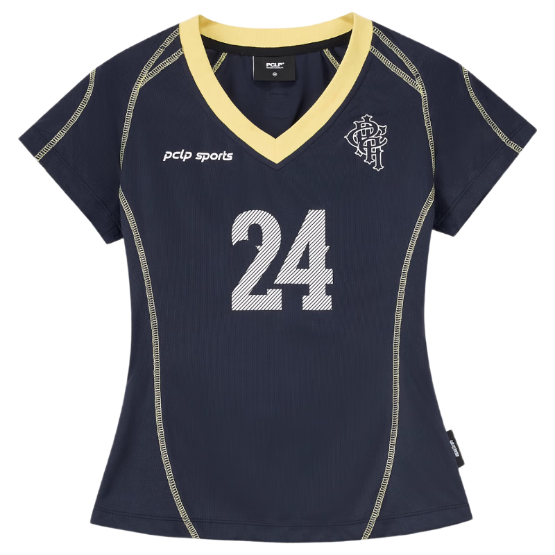 PCLP V-Neck Digital Football Short Sleeve Summer Slim Fit American Sports T-Shirt Women Blue L