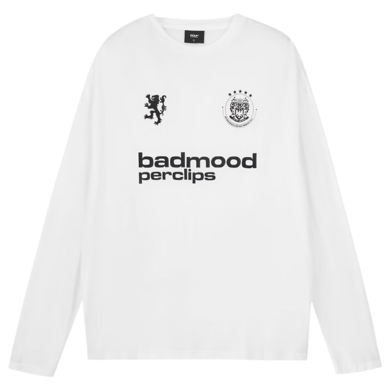PCLP Printed Long Sleeve Sports Hoodie Loose Fit American Style Lightweight T-Shirt L White