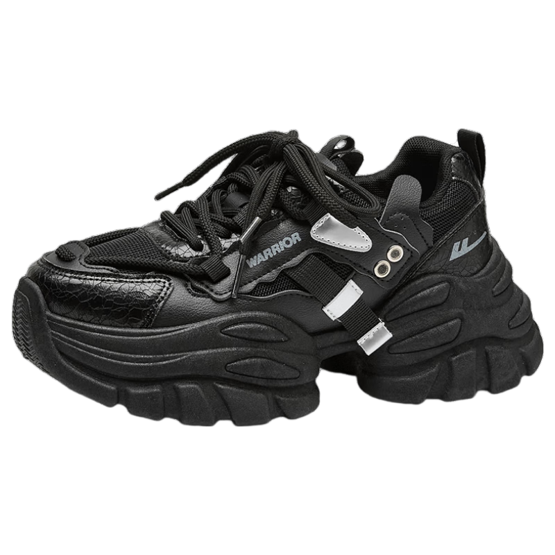 Warrior Official Women's Shoes 2026 Summer New Sports Shoes Women's Height Increasing Dad Sneakers Casual Shoes Black Size 35