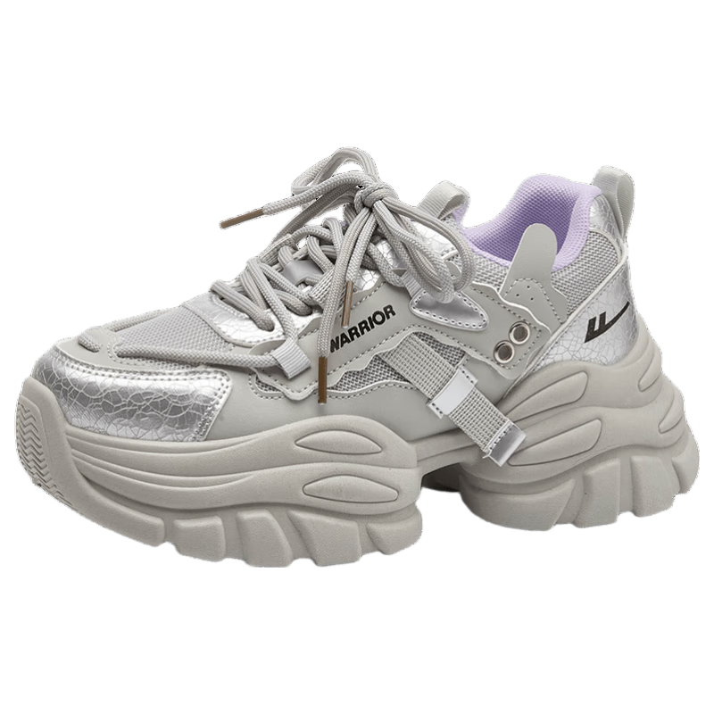 Warrior Official Women's Shoes 2026 Summer New Sports Shoes Women's Height Increasing Dad Sneakers Casual Shoes Gray Size 37
