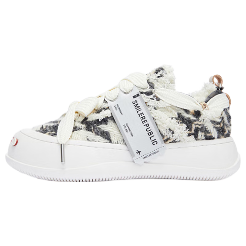 Smilerepublic Black and White Herringbone Low-top Replaceable Open-mouth Thick-soled Shoes Black 37