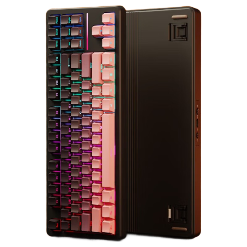 EWEADN X87 Ultra Wireless Mechanical Keyboard, Wired Bluetooth Tri-Mode Gasket Customized, 5-Layer Padded Side Engraving, High Aesthetic Value for Gaming And Office Use, 87 Keys - Blackberry Pink Side Engraving
