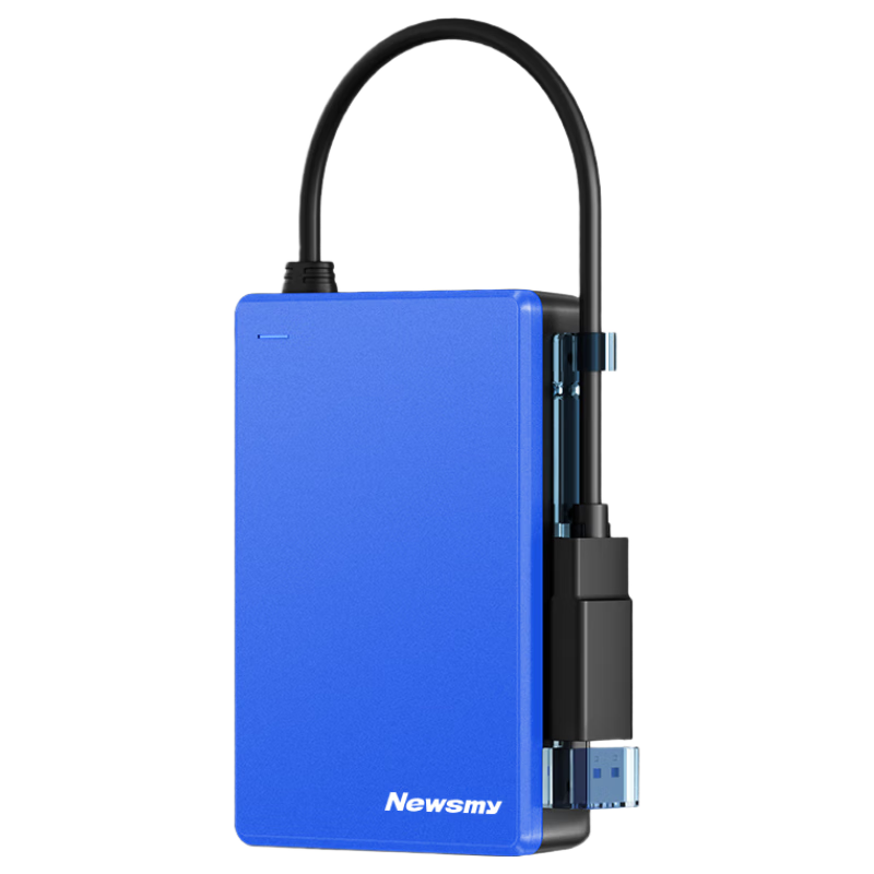Newsmy 1TB Portable Mechanical Hard Drive Dual Disk Backup Qingfeng MAX Metal Edition USB 3.0 Integrated Cable 2.5 Inch Coastal Blue Stable Durable Data Backup