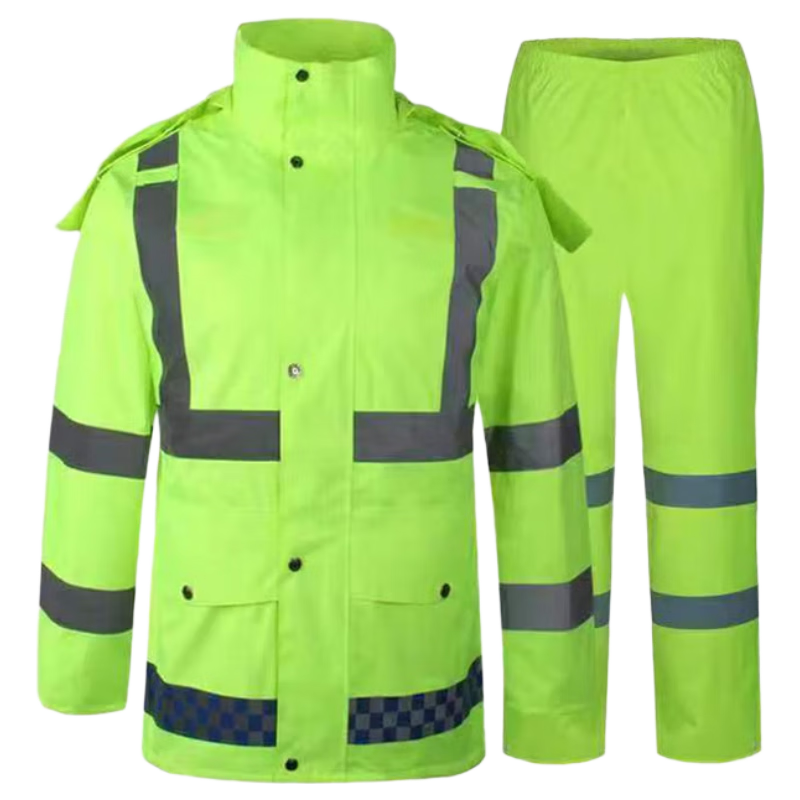 Anxianda Raincoat, Reflective Traffic Raincoat, Flood Prevention And Rescue Sanitation Worker Raincoat Set, Fluorescent Green, 4XL