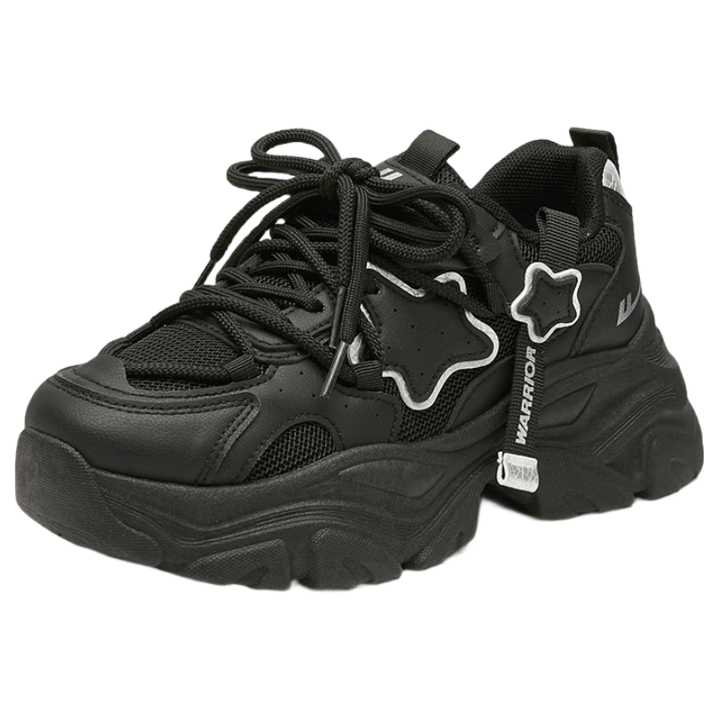 Warrior Women's Warm Dad Sneakers 2025 Winter New Plush Thickened Sports Shoes Black Size 40