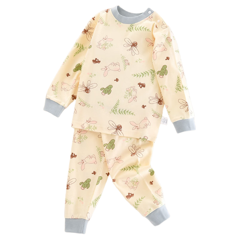 DEESHA Girls' Pure Cotton Class A Thermal Underwear Set Autumn Winter Kids' Long Johns Pajamas Homewear