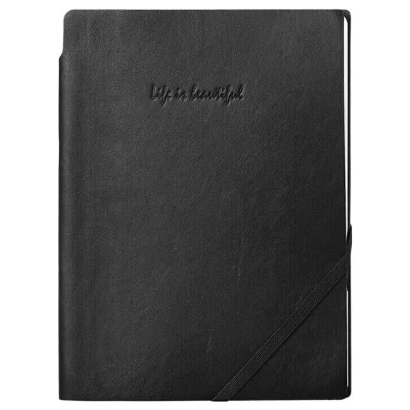 COMIX Notebook A598 Sheets, Business Soft Leather Cover Office Meeting Notebook with Pen Holder And Diagonal Strap, Black ECC5851, Notebook for Office Use