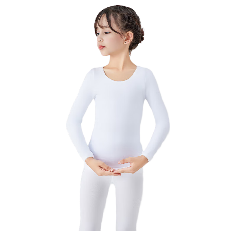 Gooniya Children's Dance Base Layer Skin-Colored Warm Thin Fleece Practice Top White M