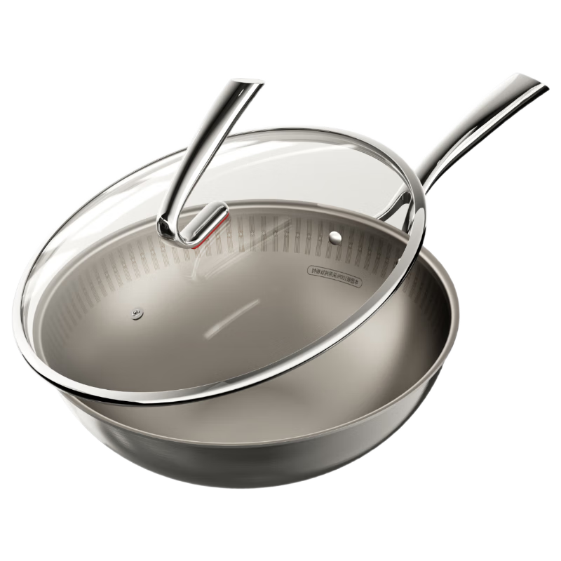 JD Jingzao Titanium Pure Titanium Frying Pan [Million Micro-Pores Non-Stick] Coating-Free Stir Fry Pan Compatible with Gas Stove and Induction Cooker 30cm