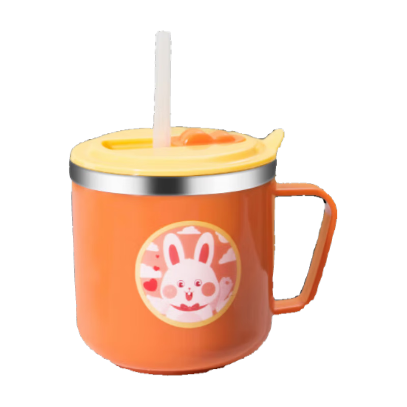 COOKSS Children's Water Cup Milk Cup, 316 Stainless Steel Training Cup for Kids 1-3 Years Old with Straw, Drinking Cup with Scale, Orange