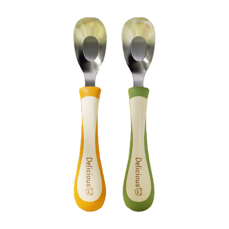 COOKSS Baby Spoon, Infant Yuanbao Spoon, Complementary Food Spoon, 316 Stainless Steel Children's Training Eating Soup Spoon, Tableware, Two-Piece Set