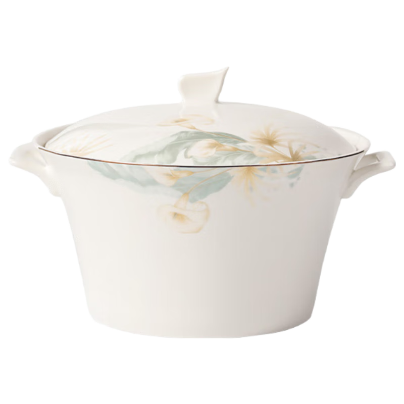 Chuanqi 7-Inch Double-Handle Lidded Ceramic Soup Bowl Large Capacity Household Soup Bowl Morning Glory Design