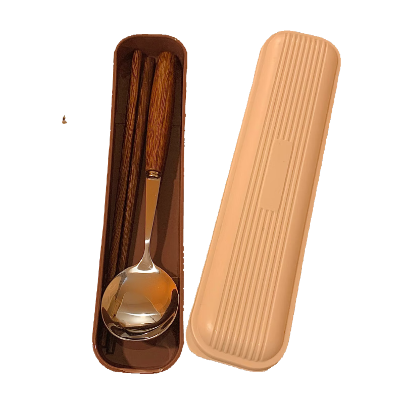 COOKSS Chopsticks And Spoon Set, Wooden Portable Cutlery Three-Piece Set for Students, Children, Office Workers, Takeout, Storage Box