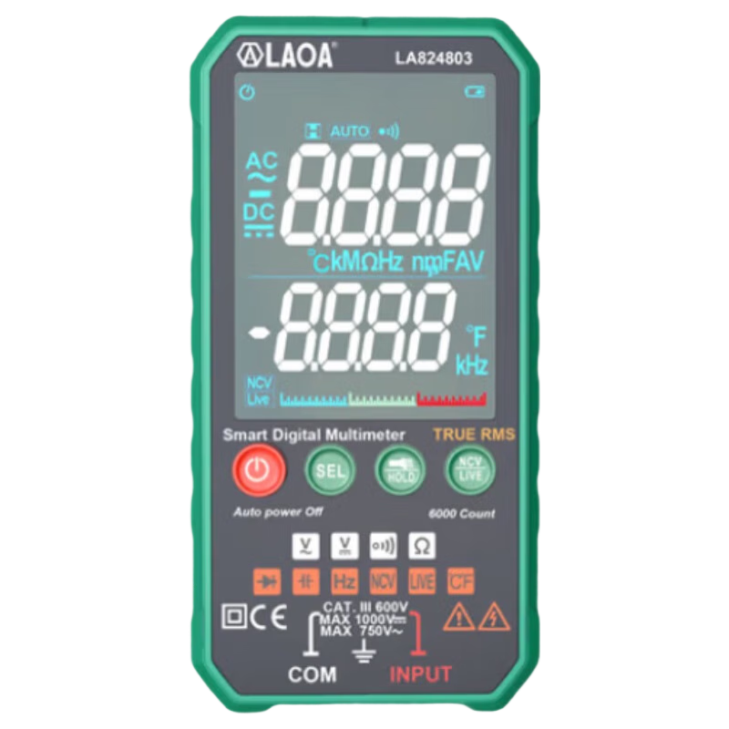 LAOA LA824803 Ultra-Thin Smart Anti-Burn Multimeter NCV Smart Induction 6000 Count Digital Multimeter