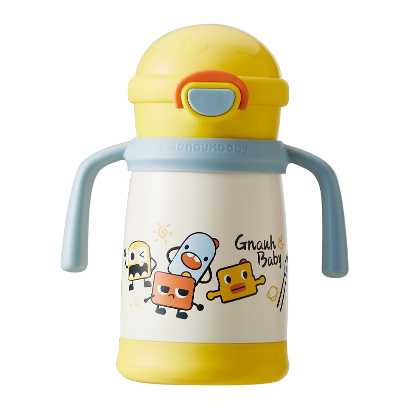 Huangchong Insulated Water Bottle for Children, Baby Training Cup with Straw, Kindergarten Outdoor Stainless Steel Water Bottle, Orange, 350ml