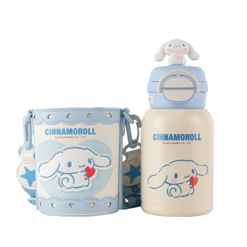 BEDDYBEAR Open-Smiling Double-Drinking Lid Children's Insulated Cup with Straw, 316 Stainless Steel Large Capacity Thermos Flask, 600ML Big-Eared Dog Desig