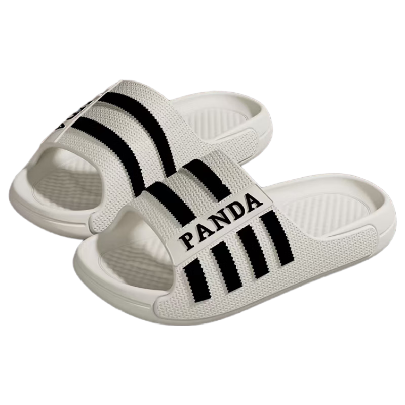 HIPANDA Men's EVA One-Piece Molded Striped Non-Slip Soft Thick Sole Bathroom Slippers Home Sandals Jade Dust White Size 44-45
