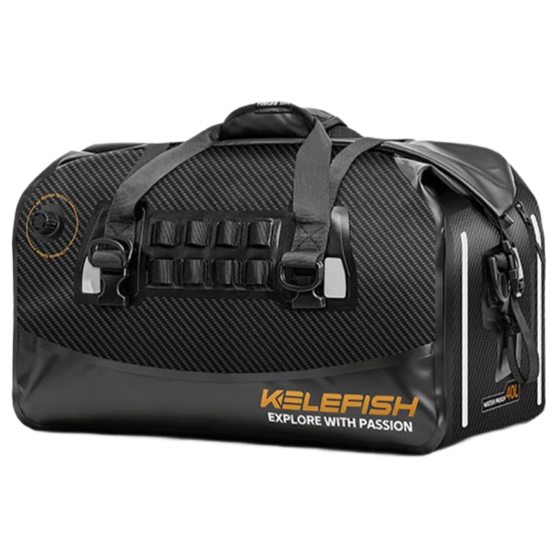 KELEFISH Motorcycle Tail Bag Waterproof Travel Pack Rear Seat Bag Carbon Black Gold - Updated Version 40L