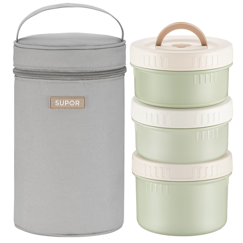 SUPOR Ceramic Inner Lunch Box Set, Microwave Safe, Portable Bento Box for Office Workers And Students, Three-Piece Set
