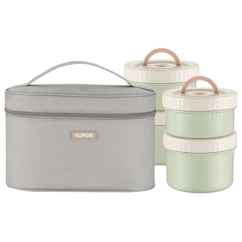 SUPOR Ceramic Lunch Box with Inner Container, Microwave-Safe Bento Box Set for Office Workers And Students, Portable Meal Container Set of Four Pieces